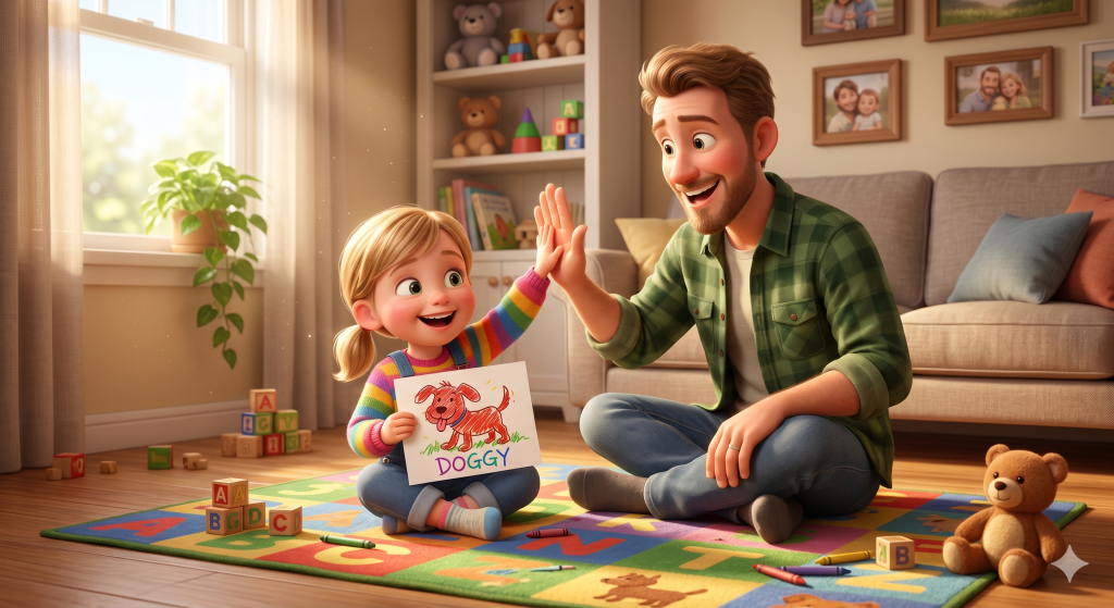 ayah mengajari anak belajar bahasa inggris