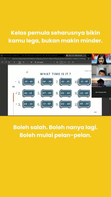 Pernah takut masuk kelas English karena khawatir ditanya terus nggak bisa jawab?

Kalau iya, mungkin kamu bukan butuh kelas yang lebih susah.

Kamu butuh tempat belajar yang ngerti kalau pemula memang perlu waktu buat mikir, salah, nanya lagi, lalu mencoba lagi.

Di sini, kamu nggak perlu datang dengan modal “sudah bisa”.

Datang aja dari levelmu sekarang. Kita mulai dari situ. 💛

#BelajarBahasaInggris #BahasaInggrisPemula #EnglishPemula #DailyEnglish #BasicEnglish