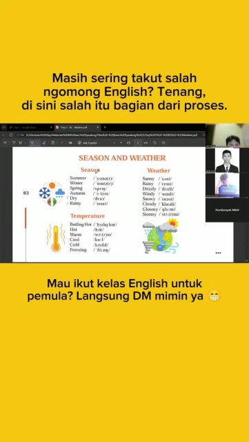 Masih sering takut salah waktu ngomong English? 🤍

Tenang, kamu nggak sendirian.

Banyak pemula bukan nggak bisa belajar English, tapi terlalu takut salah duluan. Takut grammar-nya berantakan, takut pronunciation-nya kurang pas, takut diketawain, akhirnya memilih diam.

Padahal, salah itu bagian dari proses belajar.

Di kelas ini, kamu nggak dituntut langsung lancar. Kamu dibimbing pelan-pelan dari basic, latihan sedikit demi sedikit, dan belajar untuk lebih berani pakai English dalam kalimat sederhana.

Karena percaya diri speaking itu bukan muncul setelah kamu sempurna.
Percaya diri itu dibangun dari proses mencoba. ✨

Salah dulu nggak apa-apa.
Yang penting kamu mulai berani ngomong.

#BelajarBahasaInggris #BahasaInggrisPemula #EnglishPemula #DailyEnglish #BasicEnglish