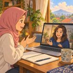 Pelajar berdiskusi dengan tutor melalui kelas online