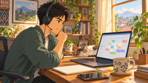 Peserta menyiapkan jadwal dan fokus belajar kelas private online di rumah.