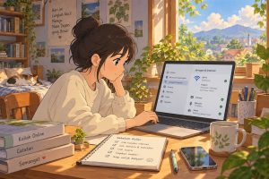 persiapan perangkat saat siswa mengikuti kelas private online dari rumah