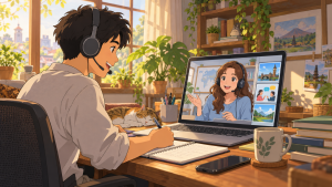 Teknologi video call menghubungkan peserta dan tutor kelas private online.